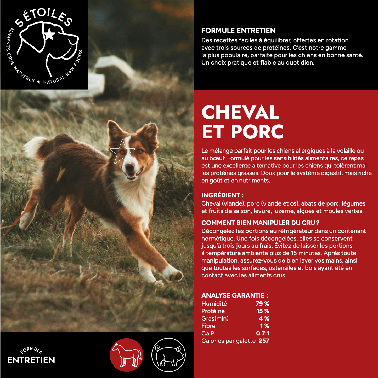 5 ÉTOILES | Formule entretient Cheval et Porc 10 lbs - Nourriture crue pour chiens