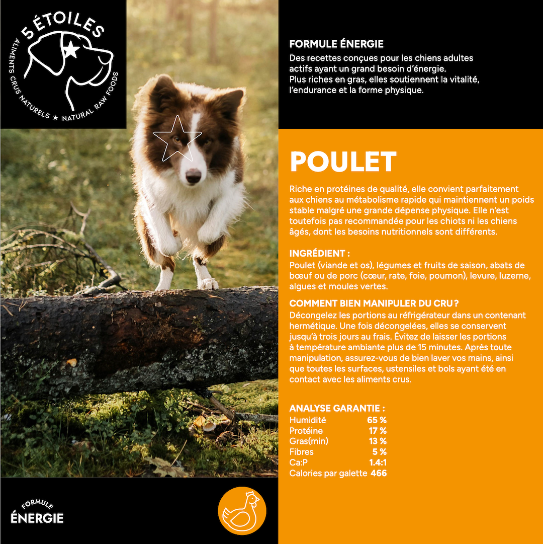 5 ÉTOILES | Formule énergie Poulet 10 lbs - Nourriture crue pour chiens