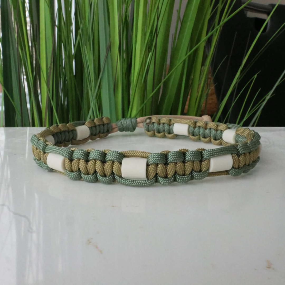 MERAKI | Collier EM vert et beige - Protection naturelle tiques pour chiens