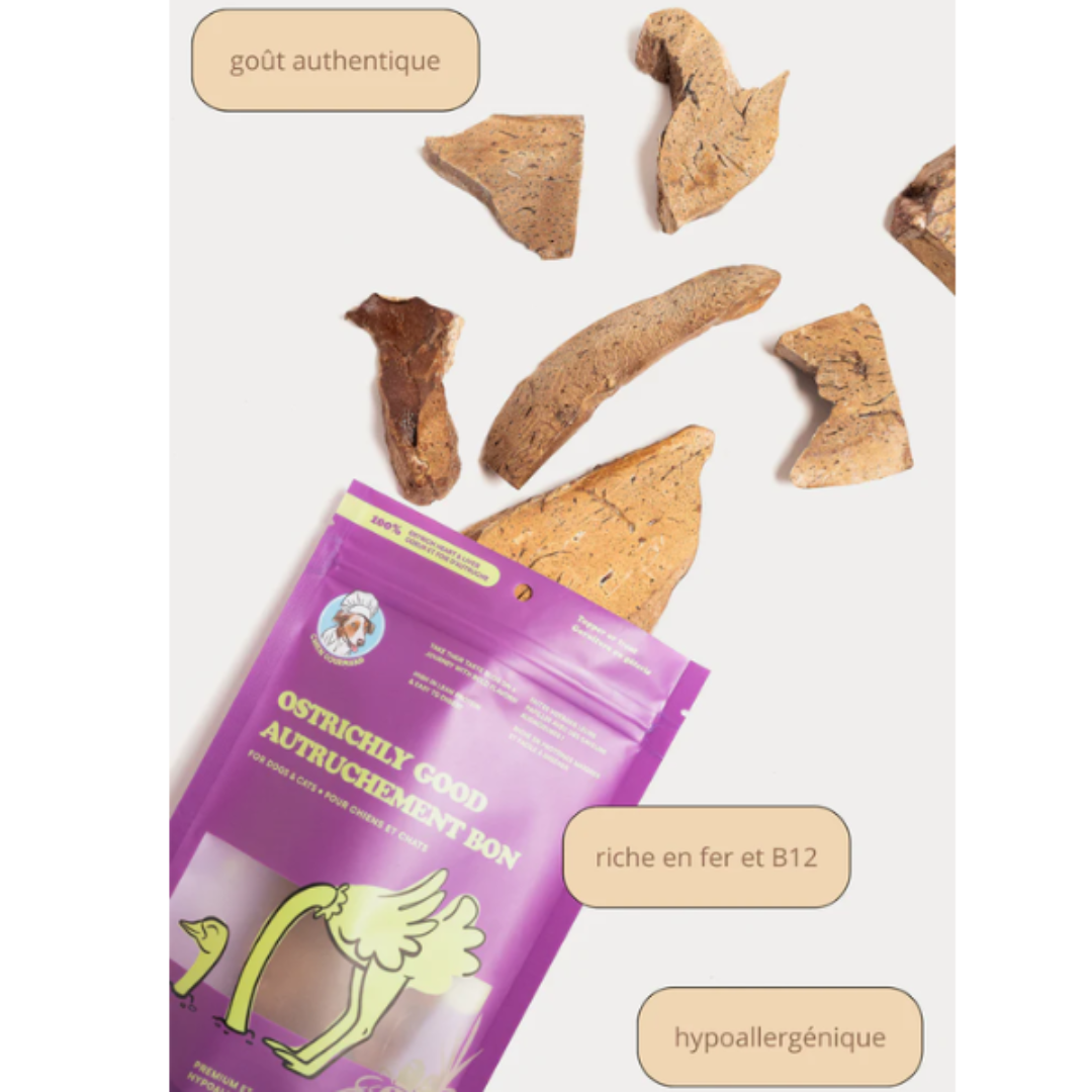 CHIEN GOURMAND | Morceaux d'autruche lyophilisés 56g - gâterie pour chiens