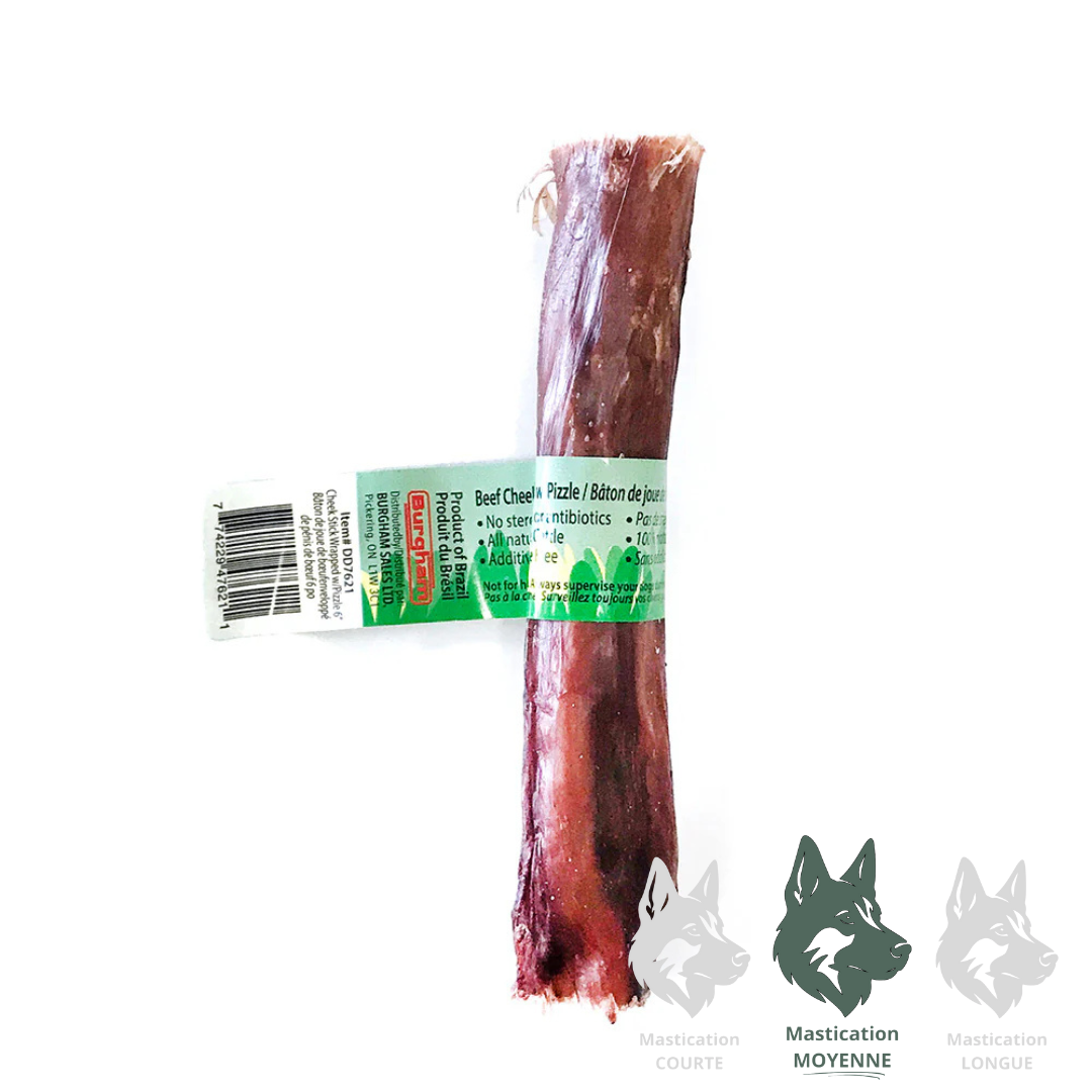 BULLSTERS | Bully Stick farci de joue de boeuf 6"- Gâterie déshydratée pour chiens