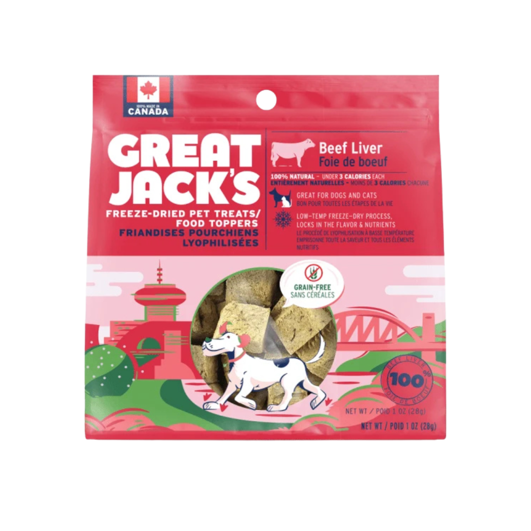 GREAT JACK'S | Foie de boeuf lyophilisé 198g - Gâterie pour chiens Solution Nutrition Animale Saguenay