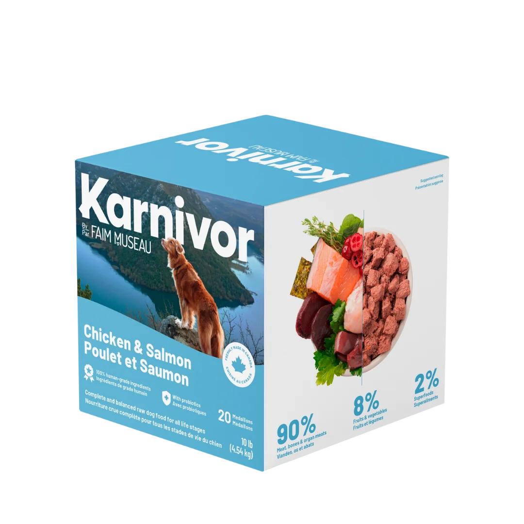 Karnivor Poulet & Saumon 10 lbs. Solution Nutrition Animale, votre référence en alimentation animale.