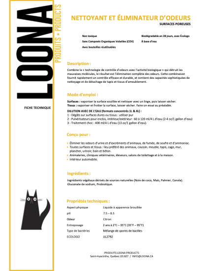 LOONA | Éliminateur d’odeurs surfaces poreuses - Produit pour animaux