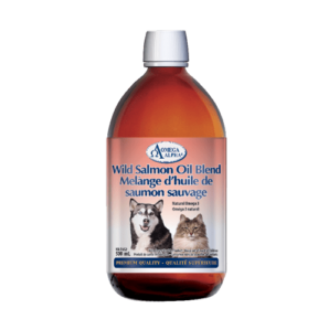 OMEGA ALPHA | Huile de saumon sauvage 500ml. Solution Nutrition Animale, votre référence en alimentation pour chiens et chats au Québec.