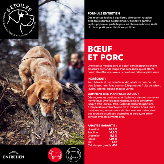 5 ÉTOILES | Entretien Boeuf et Porc 10 lbs - Nourriture crue pour chiens