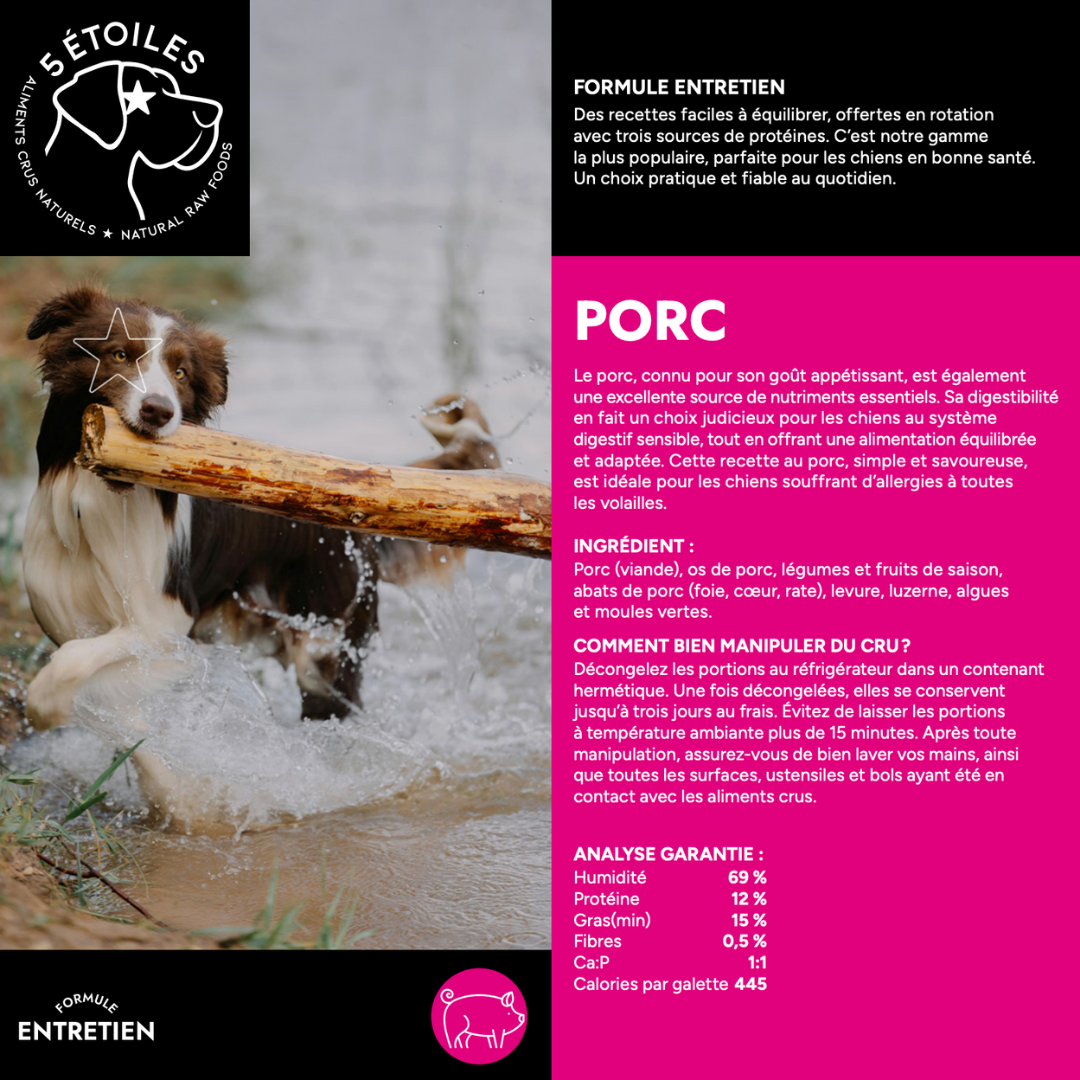 5 ÉTOILES | Entretient Porc 10 lbs - Nourriture crue pour chiens