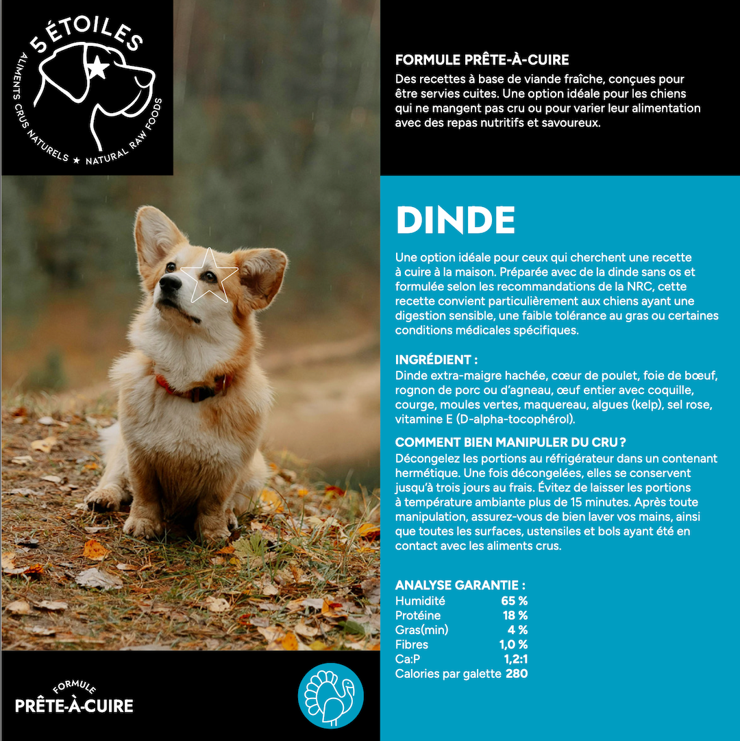 5 ÉTOILES | Formule prêt-à-cuire Dinde 10 lbs - Nourriture crue pour chiens