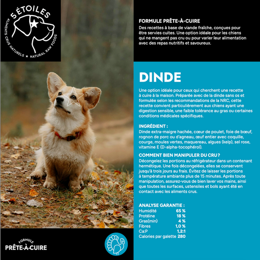 5 ÉTOILES | Formule prêt-à-cuire Dinde 10 lbs - Nourriture crue pour chiens