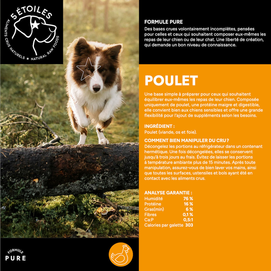 5 ÉTOILES | Formule pure Poulet 10 lbs - Nourriture crue pour chiens