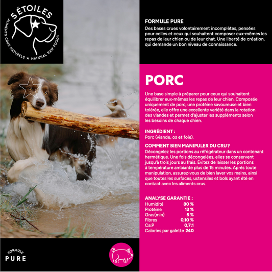 5 ÉTOILES | Formule pure Porc 10 lbs - Nourriture crue pour chiens