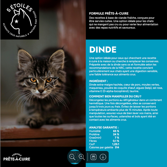 5 ÉTOILES | Formule prêt-à-cuire Dinde - Nourriture crue pour chats