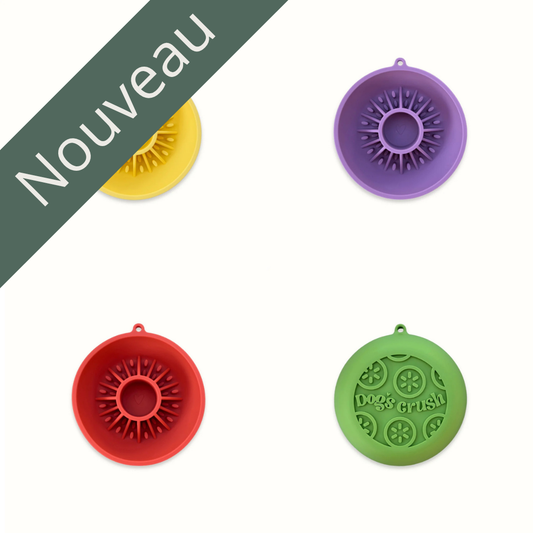 DOG'S CRUSH | Bol interactif "kiwi" 3 en 1 - Ralentisseur, tapis de lèche et Crushsicle