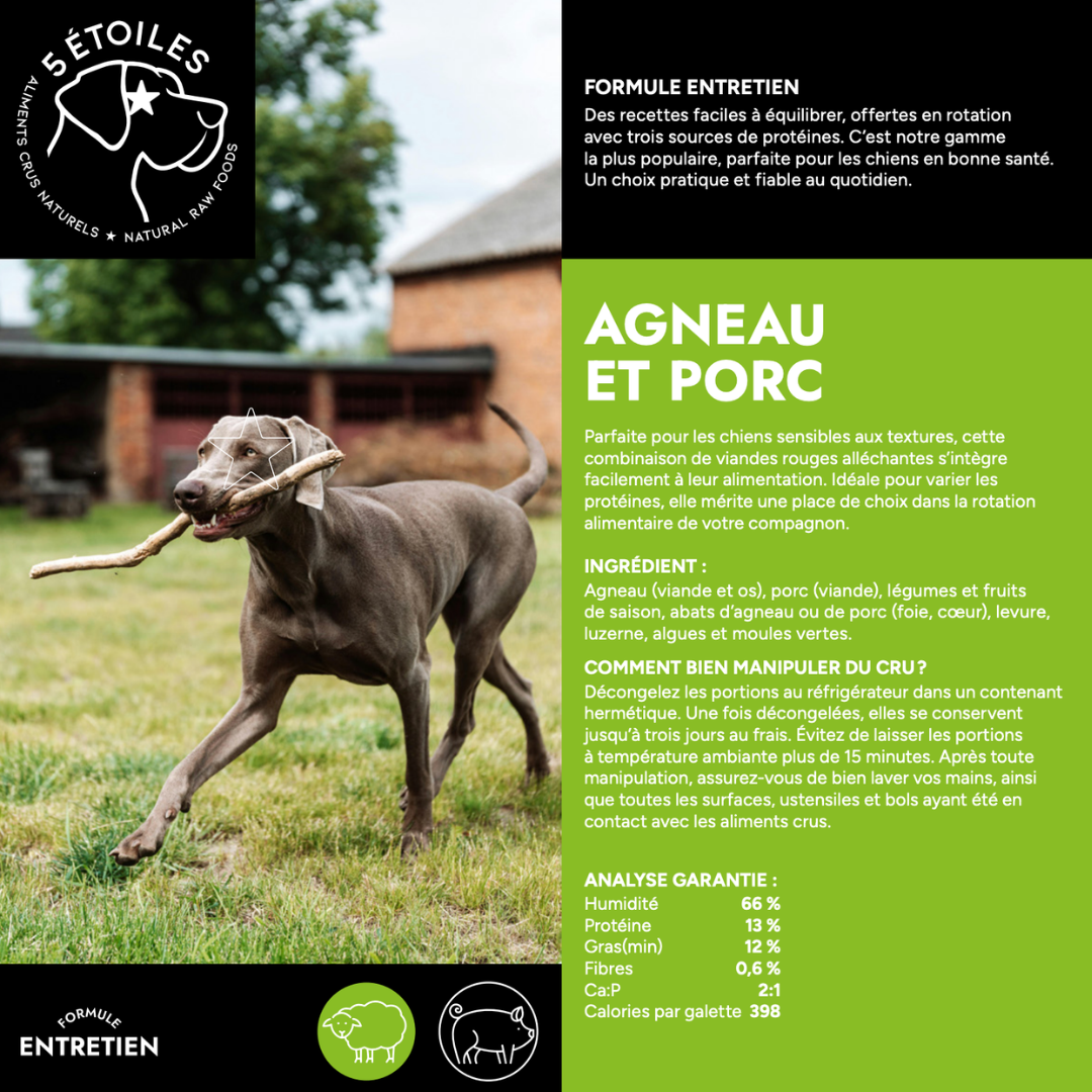 5 ÉTOILES | Boîte entretien Mixte 39 lbs - Agneau&porc, Saumon, Canard&dinde, Boeuf