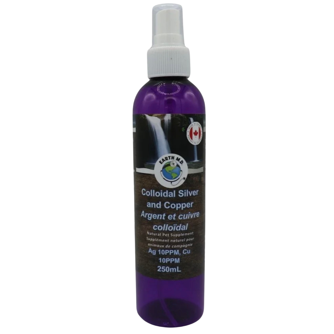 EARTH MD | Argent et cuivre colloïdaux - Supplément pour chiens et chats. Solution Nutrition Animale, votre référence en alimentation animale au Québec.