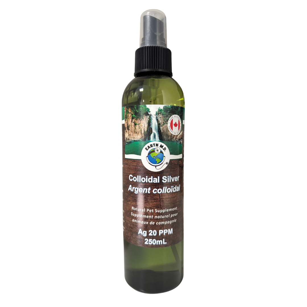 EARTH MD | Argent colloïdal 20ppm - Supplément pour chiens et chats. Solution Nutrition Animale, votre référence en alimentation animale au Québec.