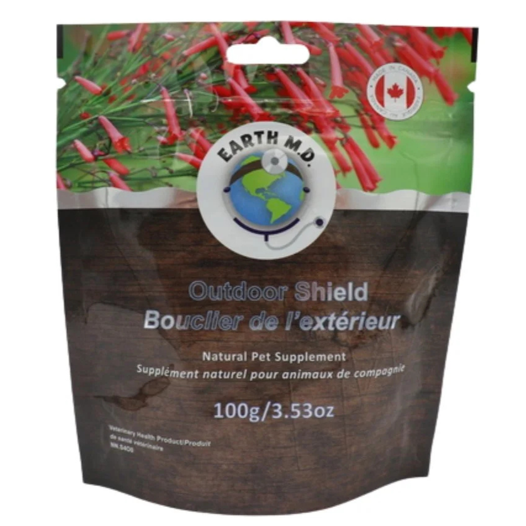 EARTH MD | Bouclier extérieur (puces et tiques) 100g - Supplément pour chiens et chats. Solution Nutrition Animale, votre référence en alimentation animale au Québec.