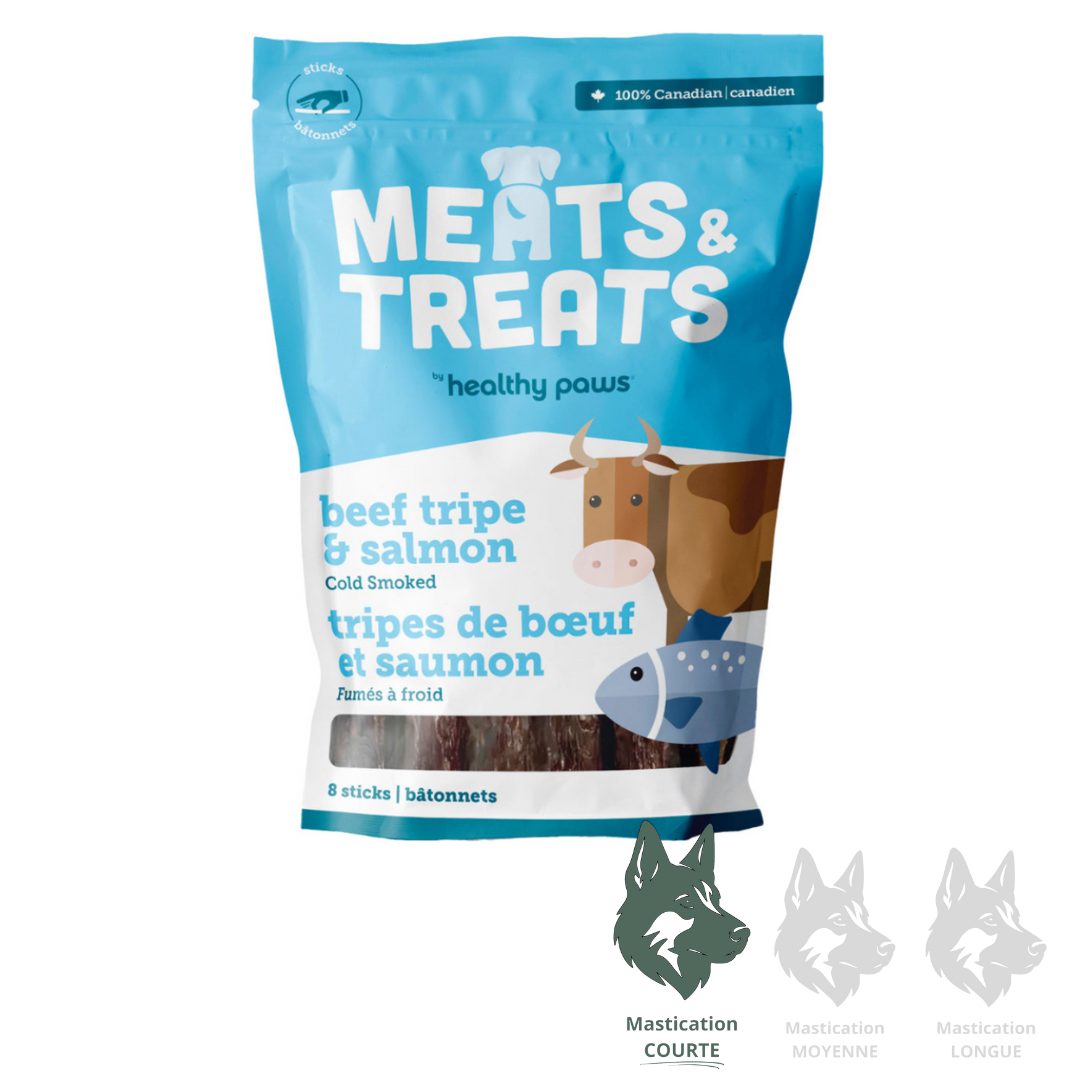 HEALTHY PAWS | Tripe de boeuf et saumon (8 bâtonnets)