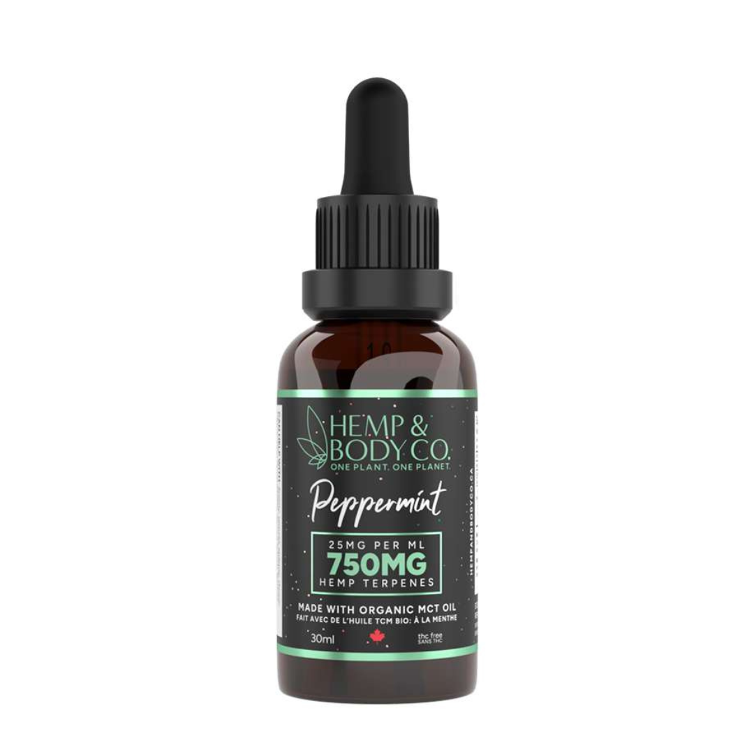 HEMP & BODY CO | Huile de terpène 750 MG menthe poivrée pour humains. Solution Nutrition Animale, votre référence en alimentation animale au Québec.