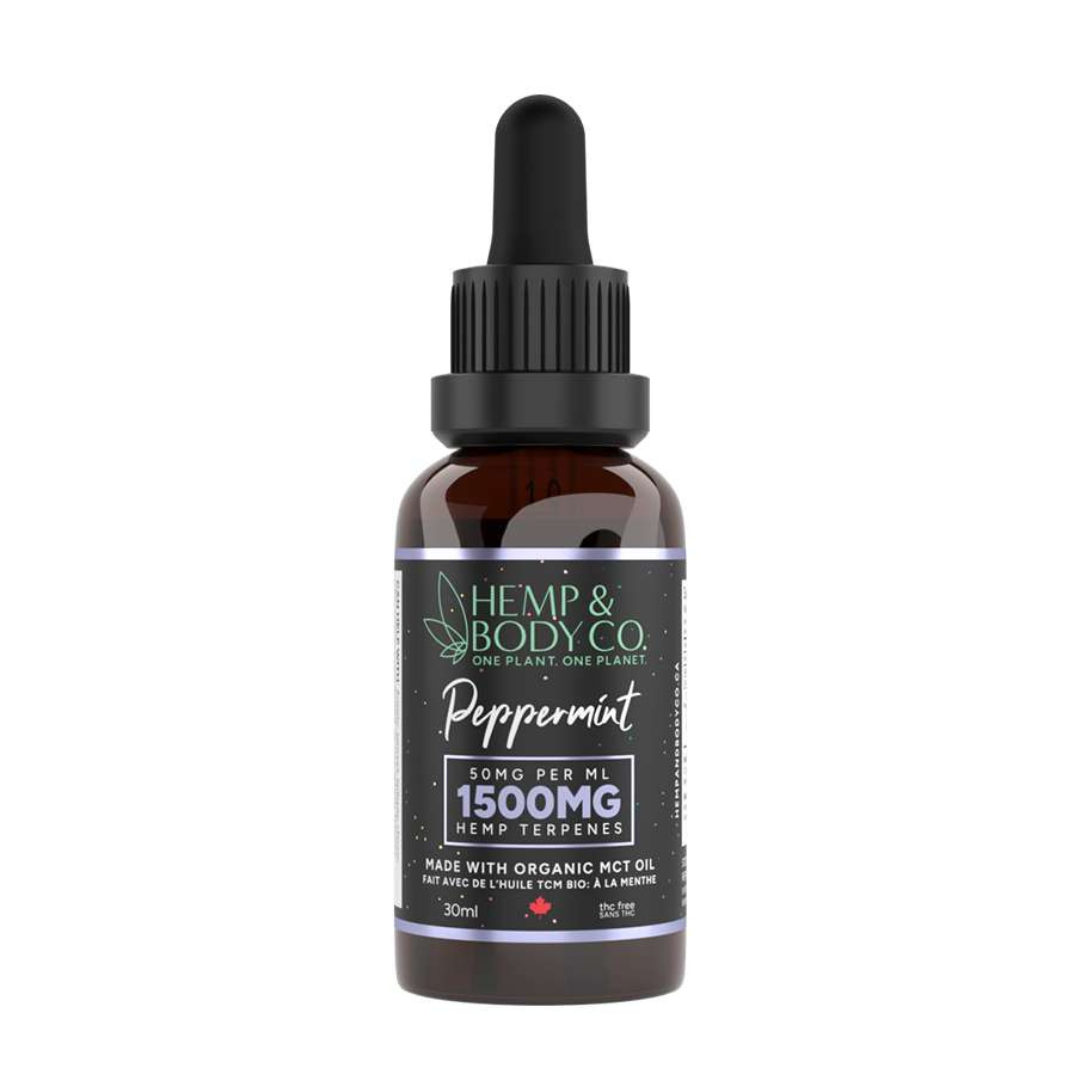 HEMP & BODY CO | Huile de terpène 1500 MG menthe poivrée pour humains. Solution Nutrition Animale, votre référence en alimentation animale au Québec.