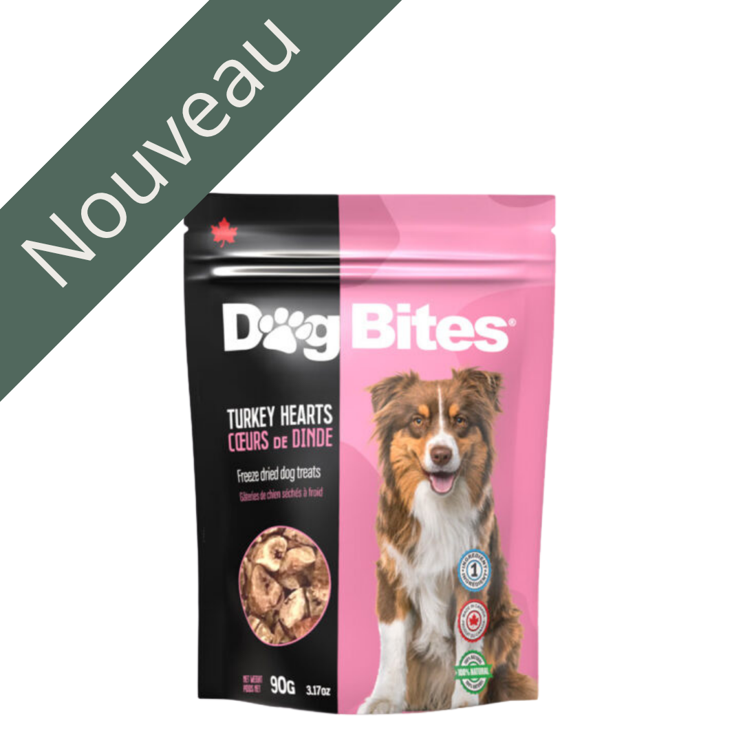 DOG BITES | Coeurs de dindes lyophilisés nouveau Solution Nutrition Animale Saguenay