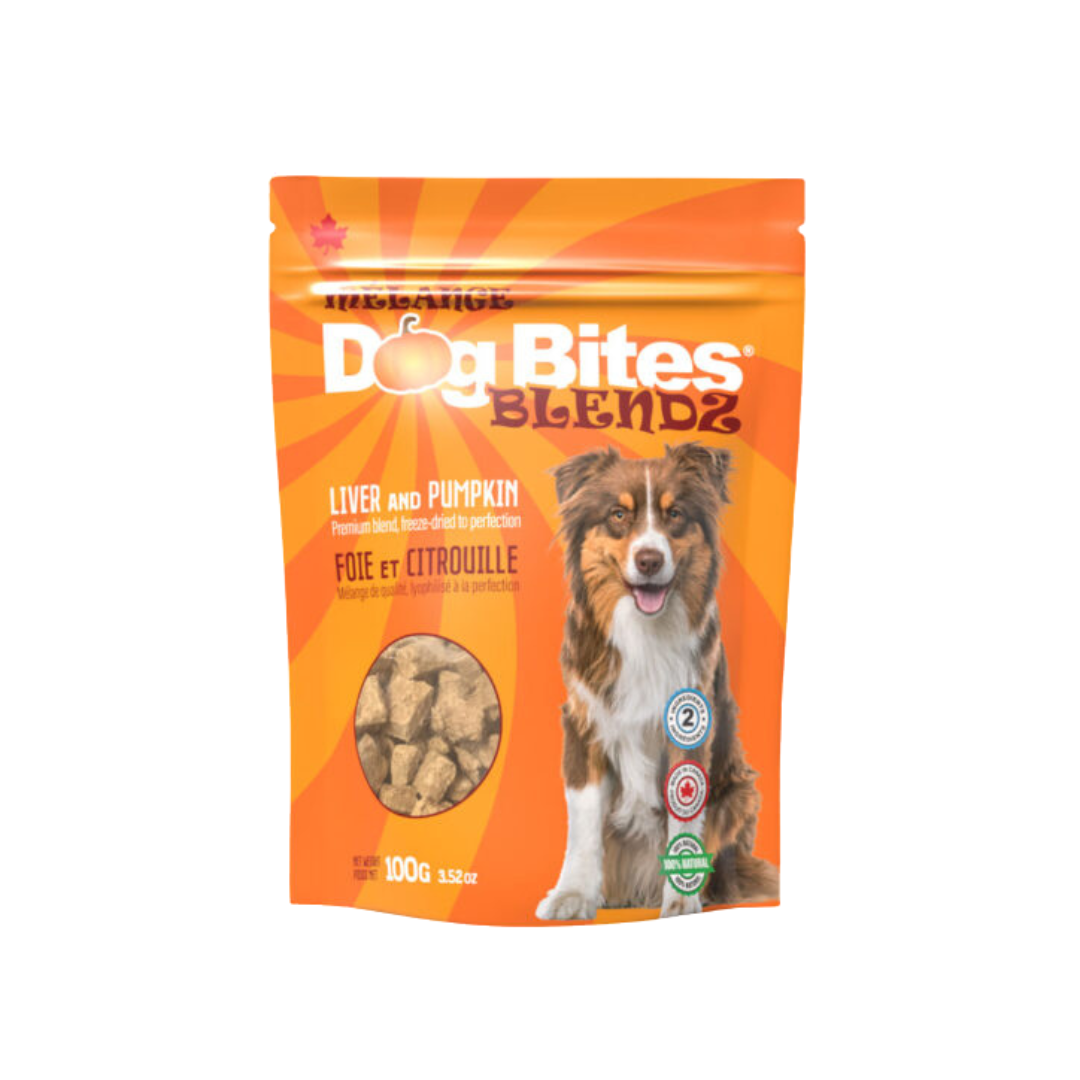 DOG BITES | Foie de boeuf et citrouille 100g Solution Nutrition Animale Saguenay