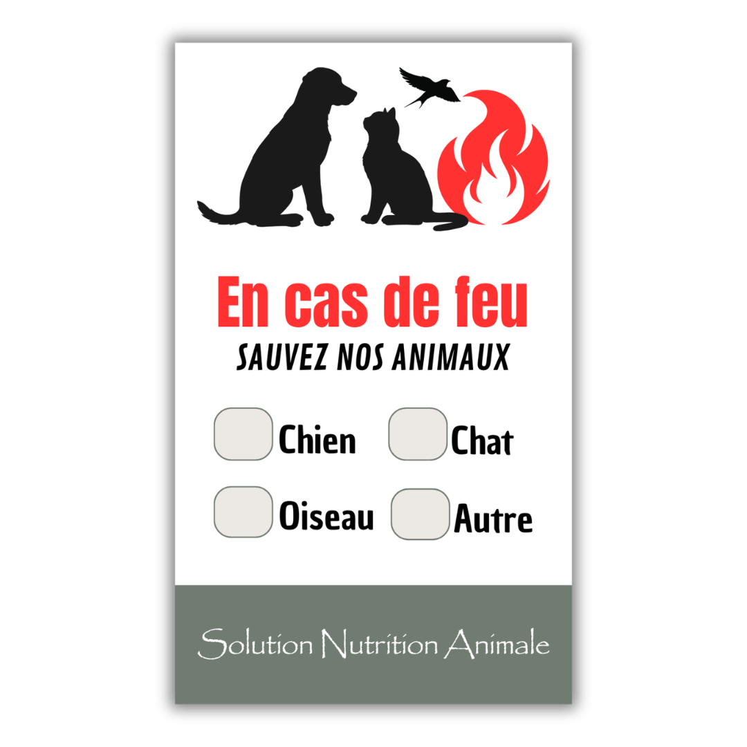 Autocollant aide les pompiers à localiser et secourir vos animaux rapidement lors d'une urgence. Solution Nutrition Animale, votre référence en alimentation animale au Québec.