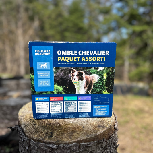 Fish Lake Road nourriture crue à l'omble chevalier. Solution Nutrition Animale, votre référence en alimentation animale à Québec.