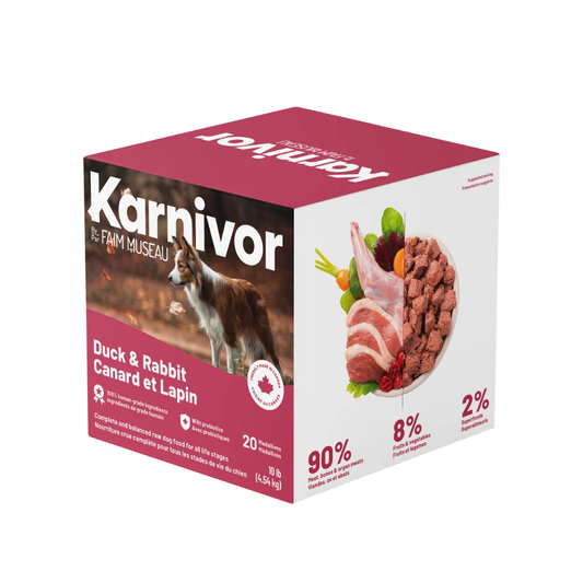 Karnivor Canard & Lapin 10 lbs. Solution Nutrition Animale, votre référence en alimentation animale.