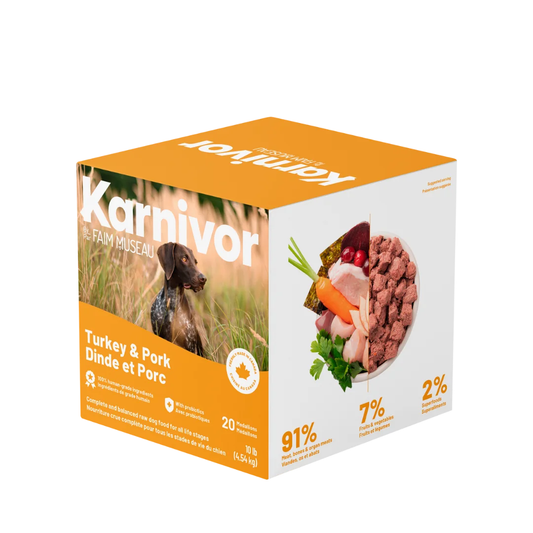 Karnivor Dinde & porc 10 lbs. Solution Nutrition Animale, votre référence en alimentation animale.