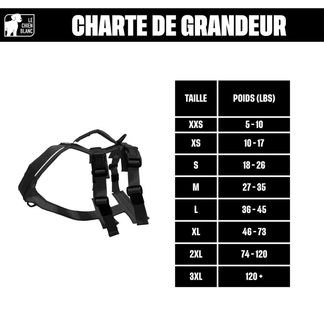 LE CHIEN BLANC | Harnais Atlas grandeurs Solution Nutrition Animale Saguenay