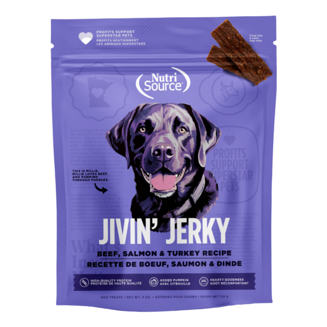 NUTRISOURCE | Jerky boeuf, saumon et dinde 113gr - Gâterie pour chiens