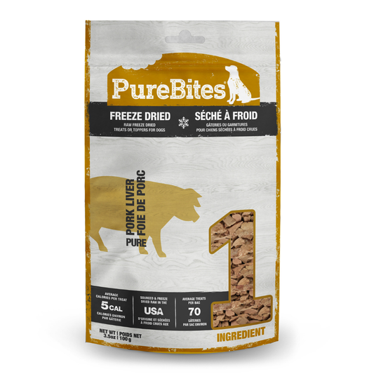 PURE BITES | Foie de porc - Gâterie lyophilisée pour chiens. Solution Nutrition Animale, votre référence en alimentation animale au Québec.