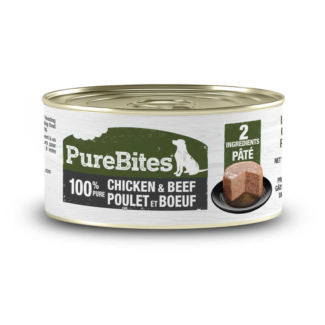 PURE BITES | Pâté de poulet et boeuf - Nourriture humide pour chiens. Solution Nutrition Animale, votre référence en alimentation animale au Québec.