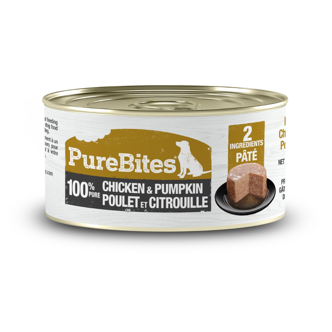 PURE BITES | Pâté de poulet et citrouille - Nourriture humide pour chiens. Solution Nutrition Animale, votre référence en alimentation animale au Québec.