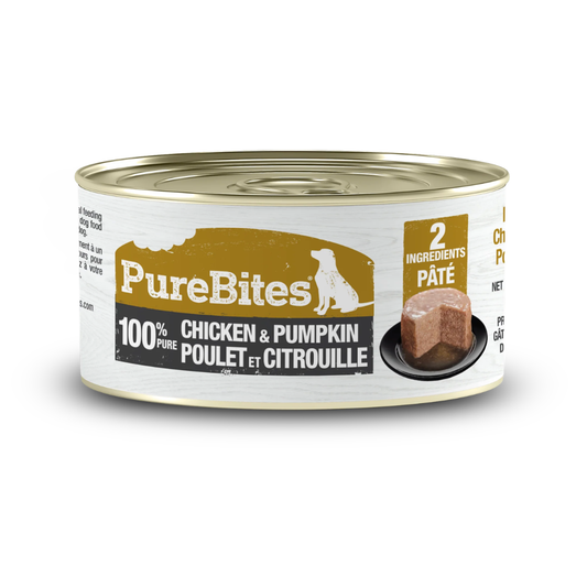PURE BITES | Pâté de poulet et citrouille - Nourriture humide pour chiens. Solution Nutrition Animale, votre référence en alimentation animale au Québec.