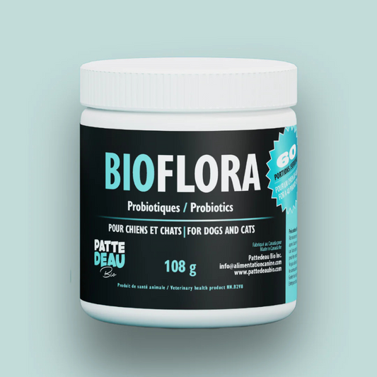 Pattedeau Bio Bioflora, probiotiques pour chien. Solution Nutrition Animale, votre référence en alimentation animale à Québec.