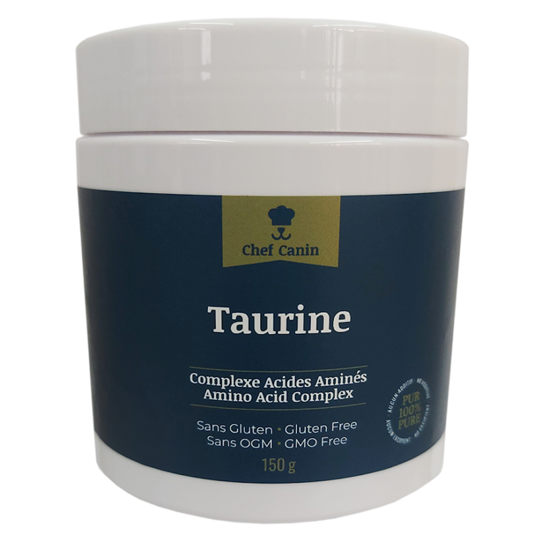 CHEF CANIN | Taurine - Supplément d'acides aminés. Favorise la santé cardio-vasculaire, l’acuité visuelle et le bon fonctionnement du système immunitaire. Solution Nutrition Animale.