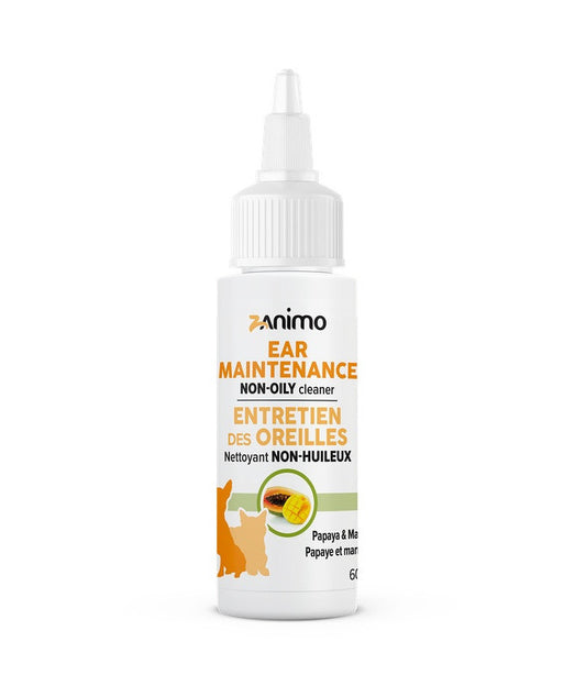 ZANIMO | Nettoyant oreilles - sans huile chiens et chats 60ml. Solution Nutrition Animale, votre référence en besoin nutritionnel pour chiens et chats au Québec.