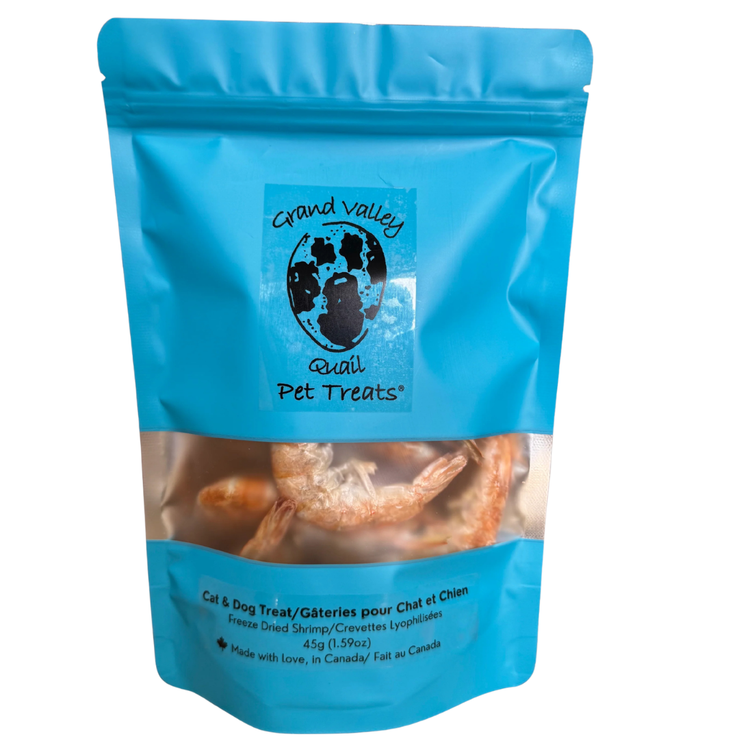 GRAND VALLEY | Crevettes lyophilisées - Gâterie lyophilisée pour chiens et chats. Solution Nutrition Animale, votre référence en alimentation animale au Québec.