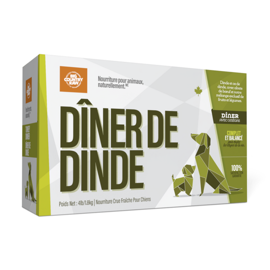 Dîner de dinde 4lbs. Solution Nutrition Animale, votre référence en besoin nutritionnel pour chiens et chats au Québec.