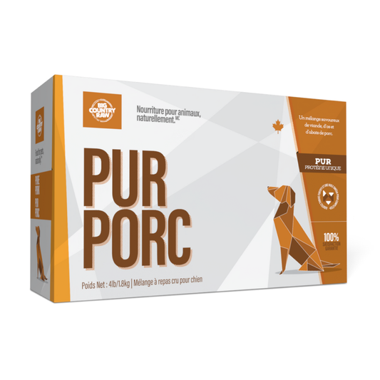 Pur porc 4lbs. Solution Nutrition Animale, votre référence en besoin nutritionnel pour chiens et chats au Québec.