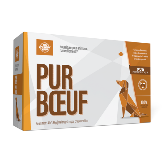 Pur boeuf 4lbs. Solution Nutrition Animale, votre référence en besoin nutritionnel pour chiens et chats au Québec.