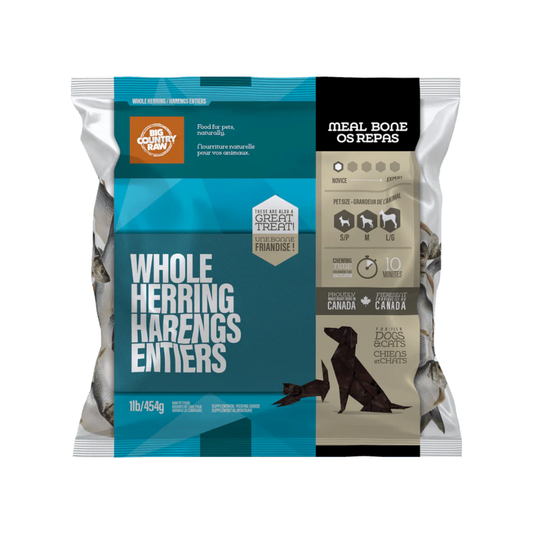 BIG COUNTRY RAW | Harengs entier 1 lb. Solution Nutrition Animale, votre référence en besoin nutritionnel pour chiens et chats au Saguenay.