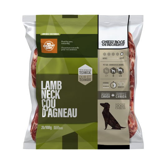 BIG COUNTRY RAW | Os de cou d'agneau 2 lb. Solution Nutrition Animale, votre référence en besoin nutritionnel pour chiens et chats au Saguenay.