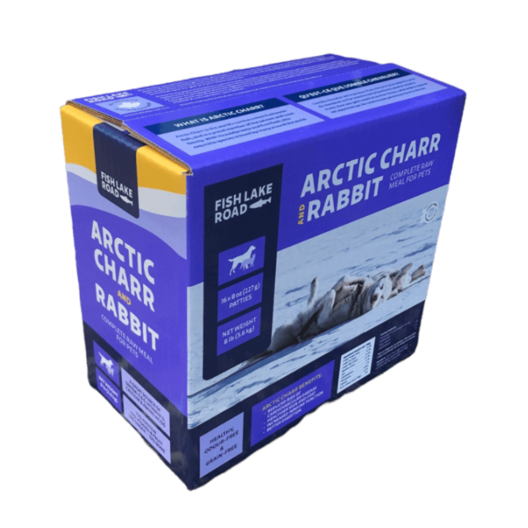 FISH LAKE ROAD | Omble chevalier et lapin - Nourriture crue pour chiens. Solution Nutrition Animale, votre référence en alimentation animale au Québec.