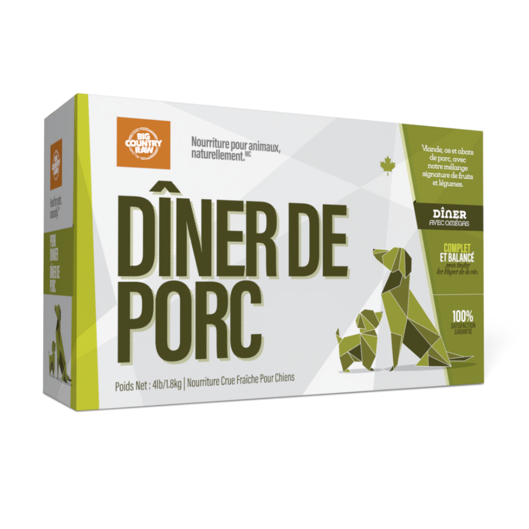 Dîner de porc 4lbs. Solution Nutrition Animale, votre référence en besoin nutritionnel pour chiens et chats au Québec.