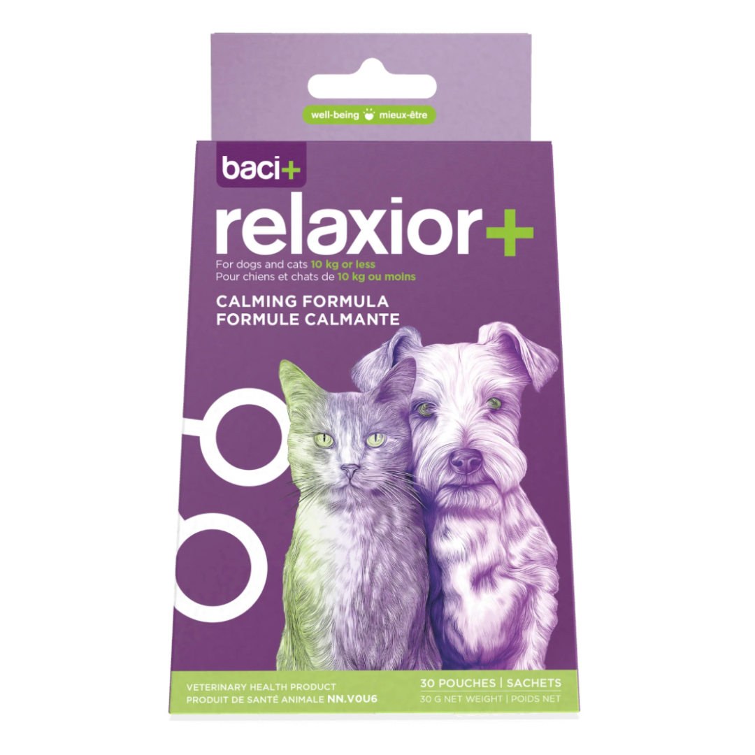 BACI + | Relaxior - Formule calmante naturelle pour petits chiens et chats. Solution Nutrition Animale, votre référence en alimentation animale au Québec.