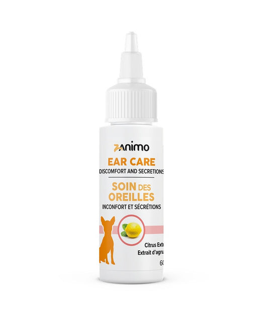 ZANIMO | Soins des oreilles - inconfort et sécrétions 60ml. Solution Nutrition Animale, votre référence en besoin nutritionnel pour chiens et chats au Québec.